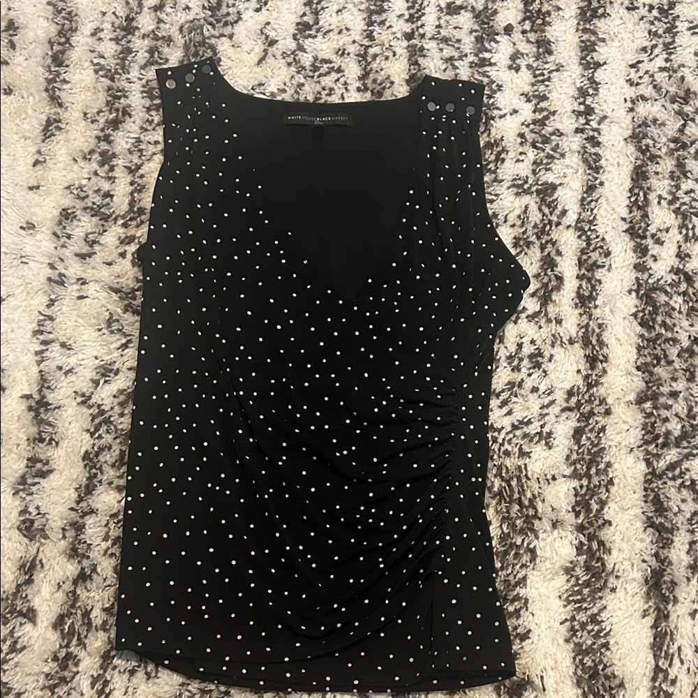 White House Black Market Black Sleeveless Blouse with White Dots